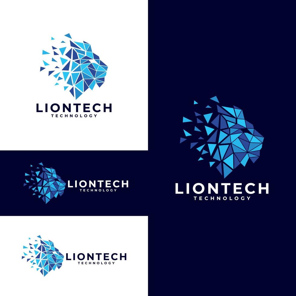 Ilustración de vector de diseño de logotipo de tecnología de cabeza de león