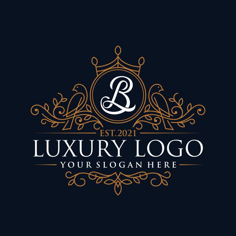 Luxury logo monogram crest template design vector illustration. Royal brand vintage vignette ornaments.