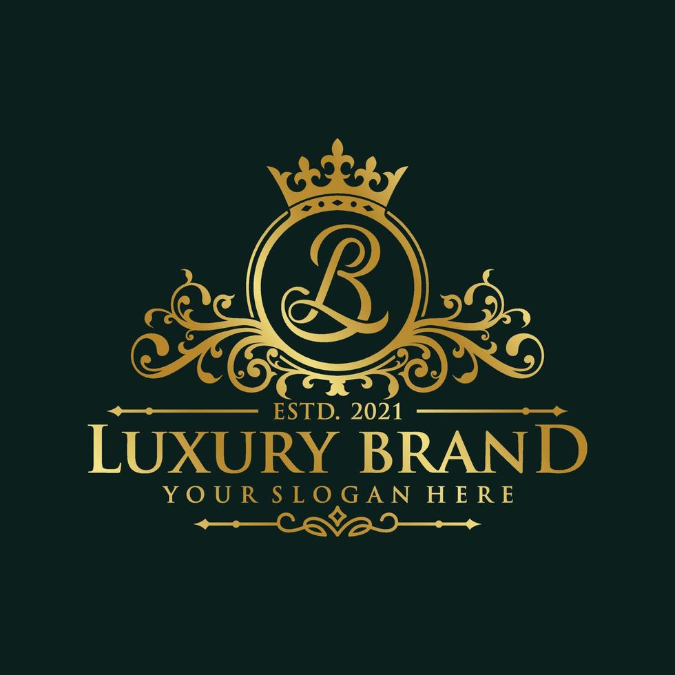 Luxury logo monogram crest template design vector illustration. Royal brand vintage vignette ornaments.