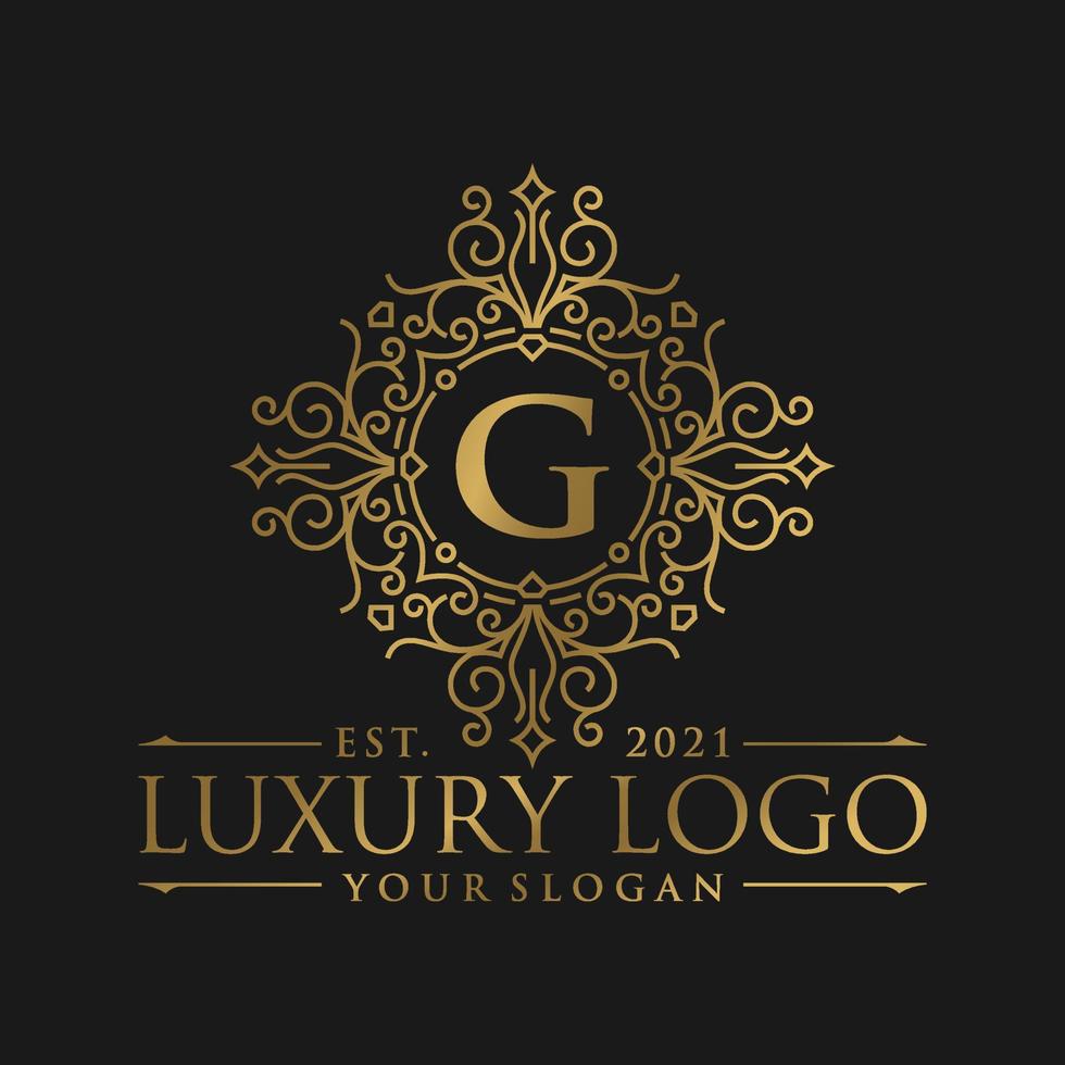 Luxury logo monogram crest template design vector illustration. Royal brand vintage vignette ornaments.