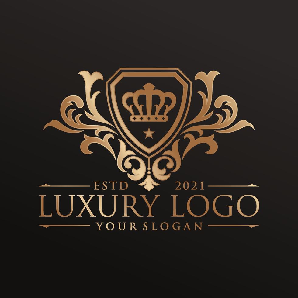 Luxury logo monogram crest template design vector illustration. Royal brand vintage vignette ornaments.