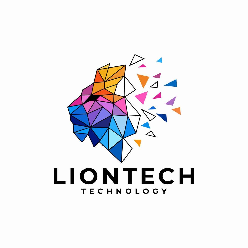 Ilustración de vector de diseño de logotipo de tecnología de cabeza de león