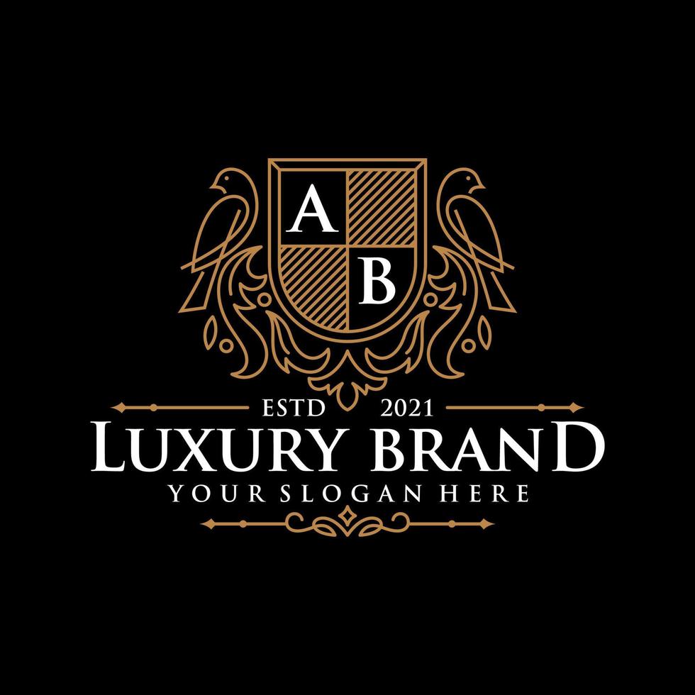 Luxury logo monogram crest template design vector illustration. Royal brand vintage vignette ornaments.