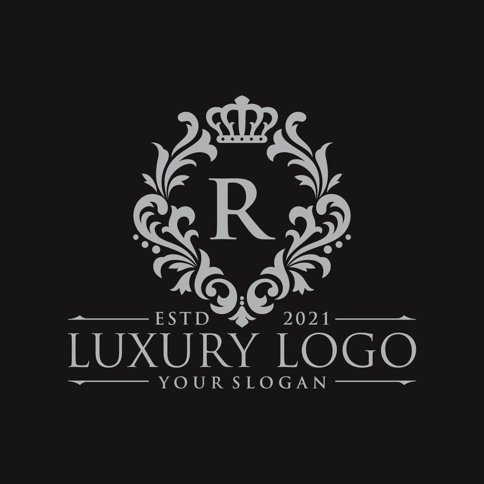 Luxury logo monogram crest template design vector illustration. Royal brand vintage vignette ornaments.