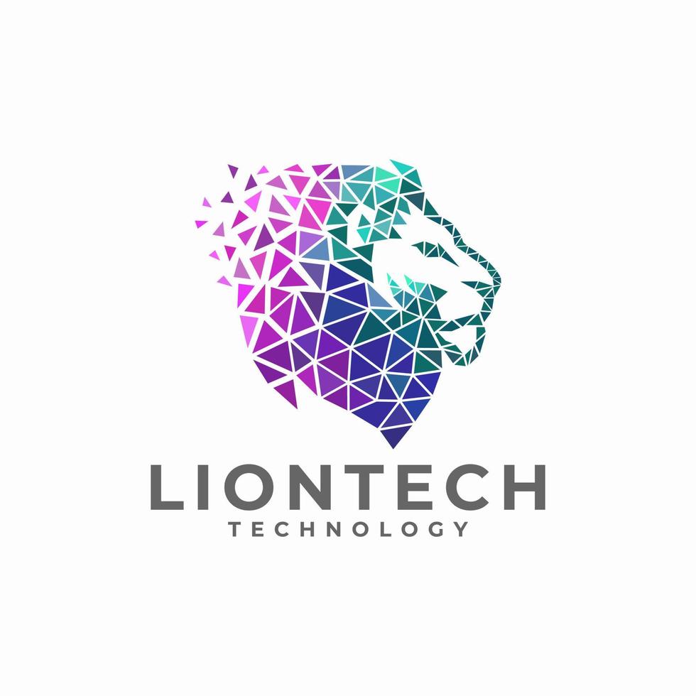 Lion Head Technology Logo Design Vector Illustration