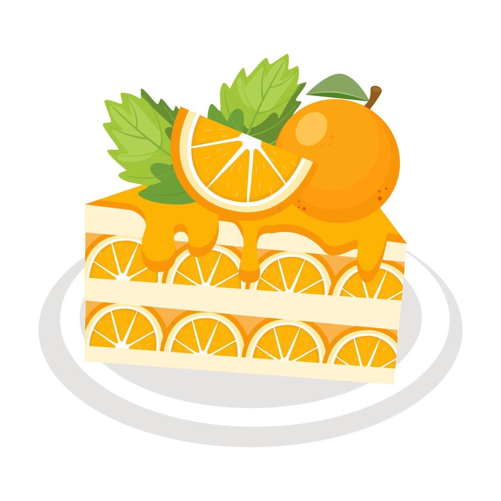 pastel de naranja cubierto con una rodaja de naranja. vector