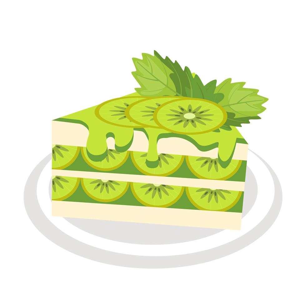 Kiwi cake topped with kiwi slices. vector