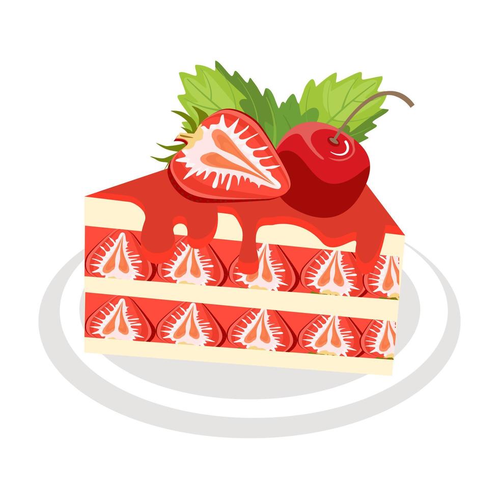 Strawberry cake topped with strawberry slices. vector