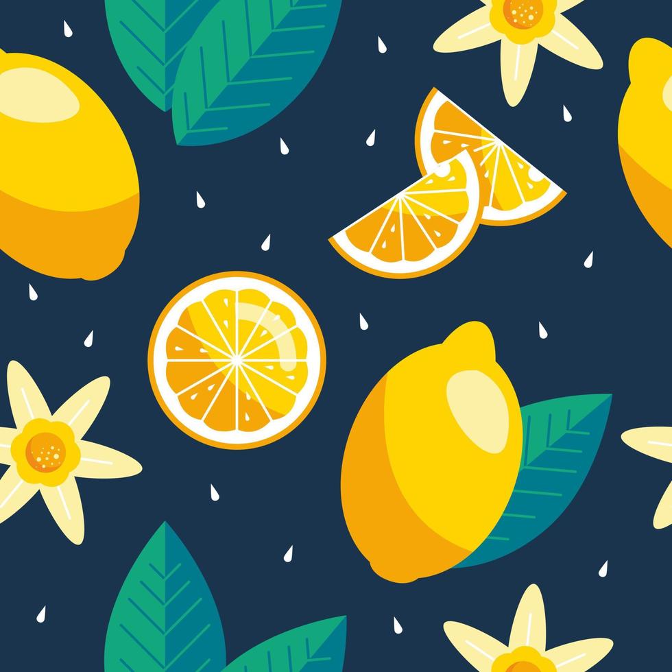 Lemon seamless pattern. Trendy summer background. Vector bright print for fabric or wallpaper.