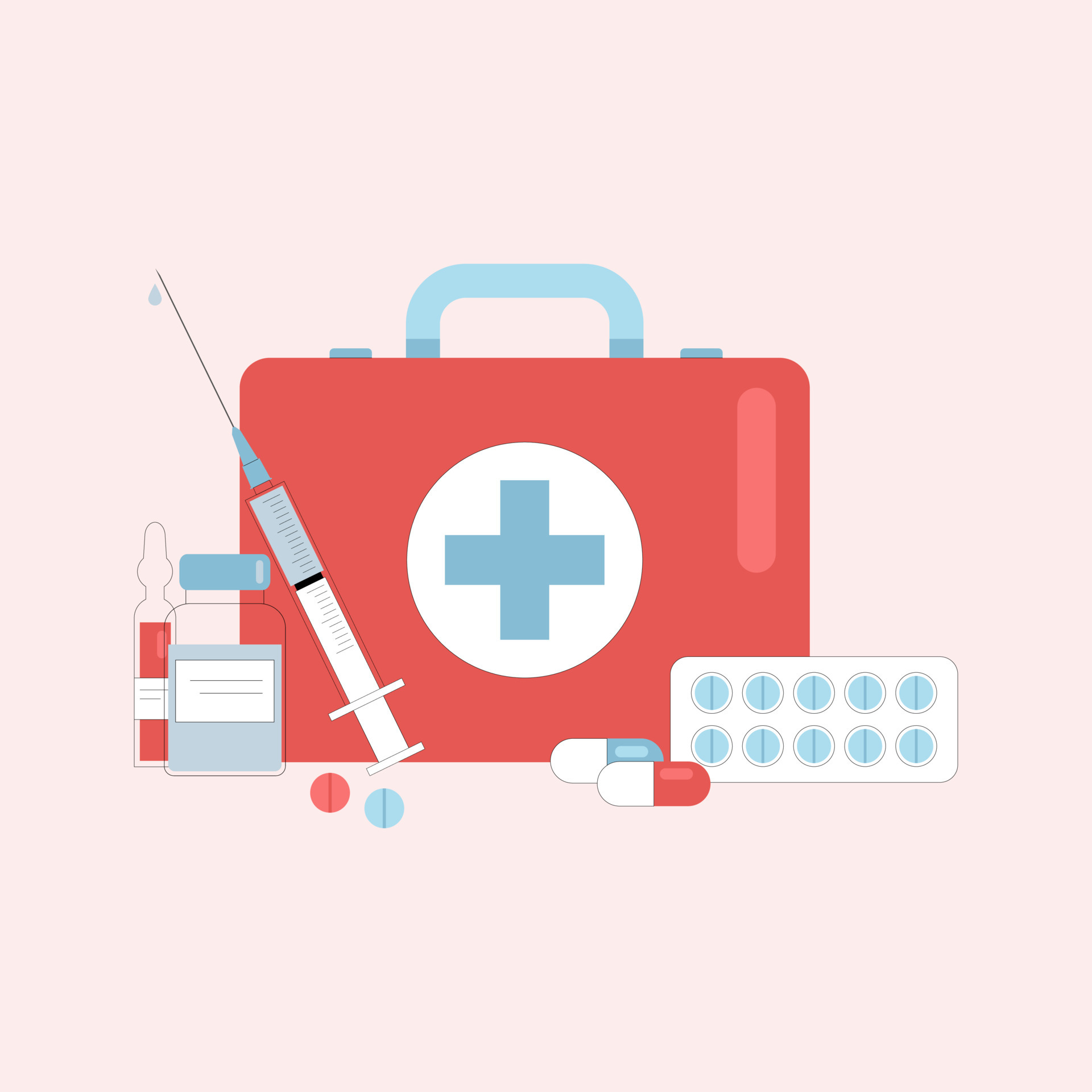 First aid kit supply emergency medical products. Healthy care illustration  6735768 Vector Art at Vecteezy