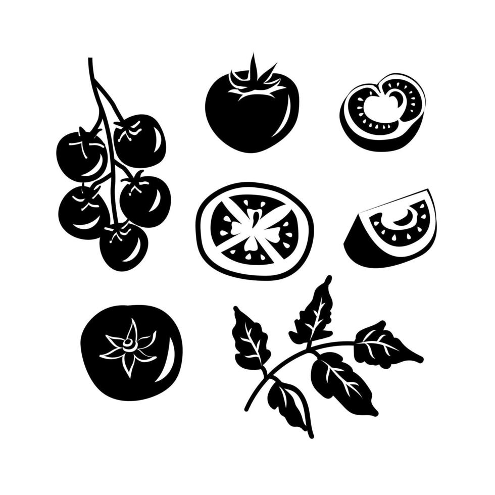 black tomatoes collection on white vector