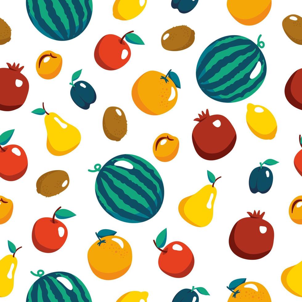 patrón sin costuras con frutas coloridas. textura vectorial para textil, tela, papel. vegano, granja, comida natural. estado de ánimo de verano vector