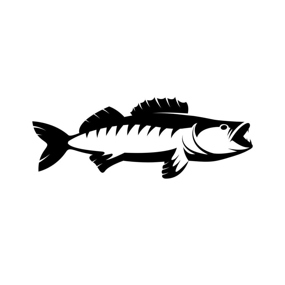 Walleye or Zander fish logo. Walleye fish fishing emblem for sport club. Walleye fishing background theme vector illustration.