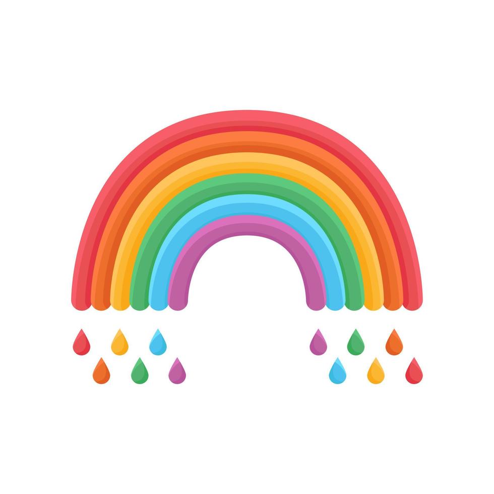 Rainbow Icon with rain. LGBTQ related symbol in rainbow colors. Gay Pride. Rainbow Community Pride Month. Love, Freedom, Support, Peace Symbol. Flat Vector Design Isolated on White Background