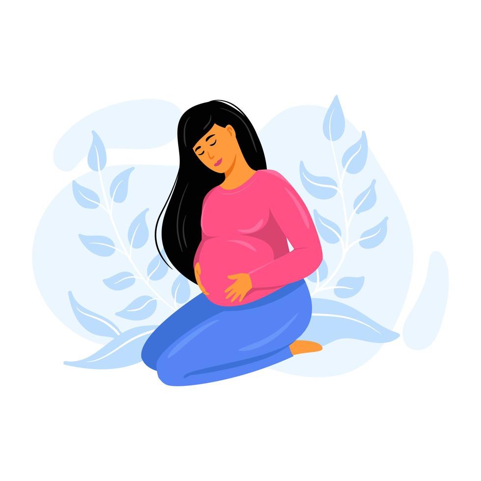 Pregnant woman. Pregnancy and motherhood. Vector illustration in flat style.