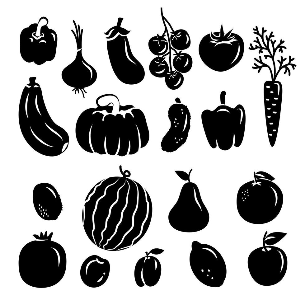 icono de conjunto de frutas y verduras, logotipo aislado en fondo blanco vector