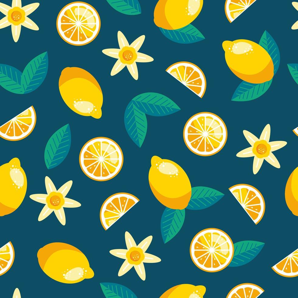 Lemon seamless pattern. Trendy summer background. Vector bright print for fabric or wallpaper.