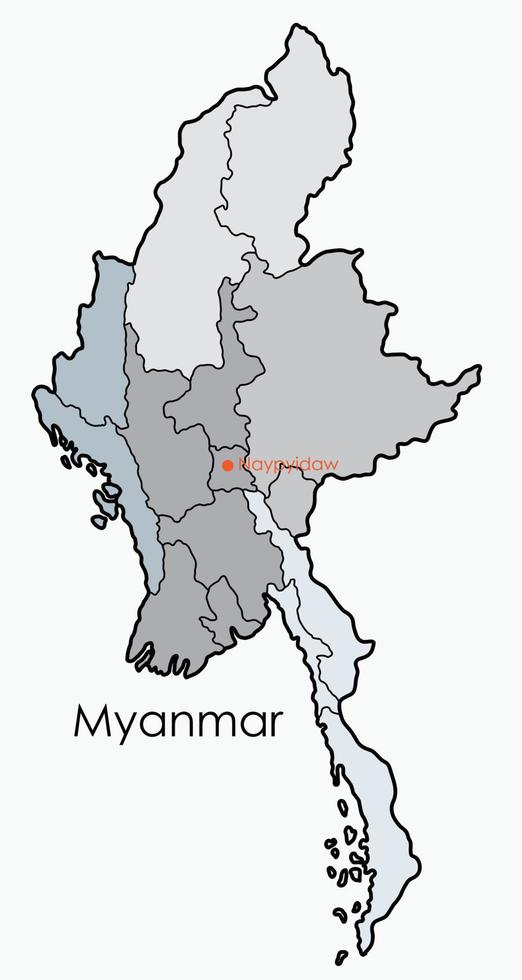 Doodle freehand drawing map of Myammar. vector