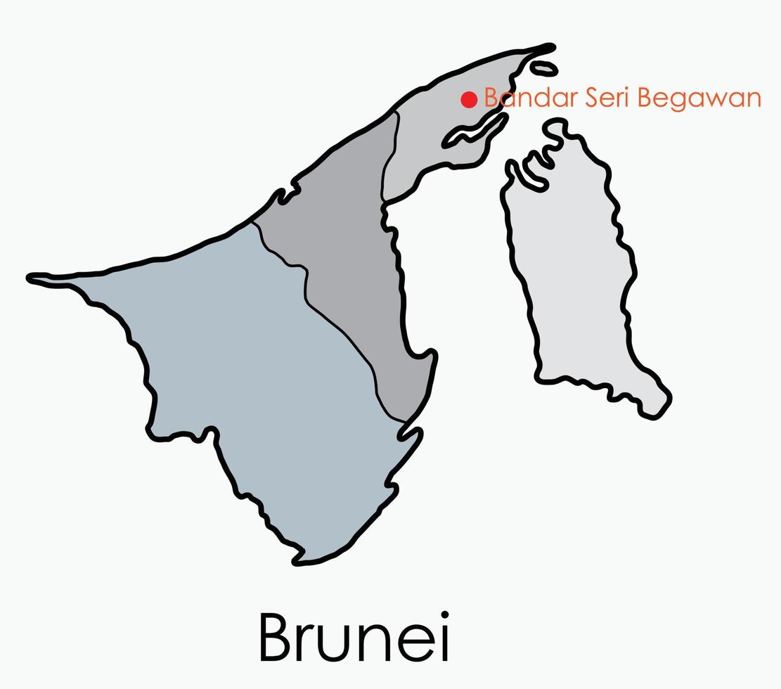 Doodle freehand drawing map of Brunei. vector