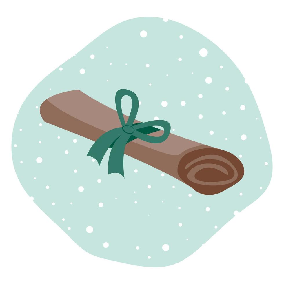 Symbol of cinnamon, decorated ribbon. Christmas vector illustration.