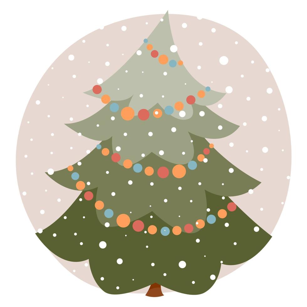 Icon of New Year's decorated fir tree. Christmas vector illustration in flat style.