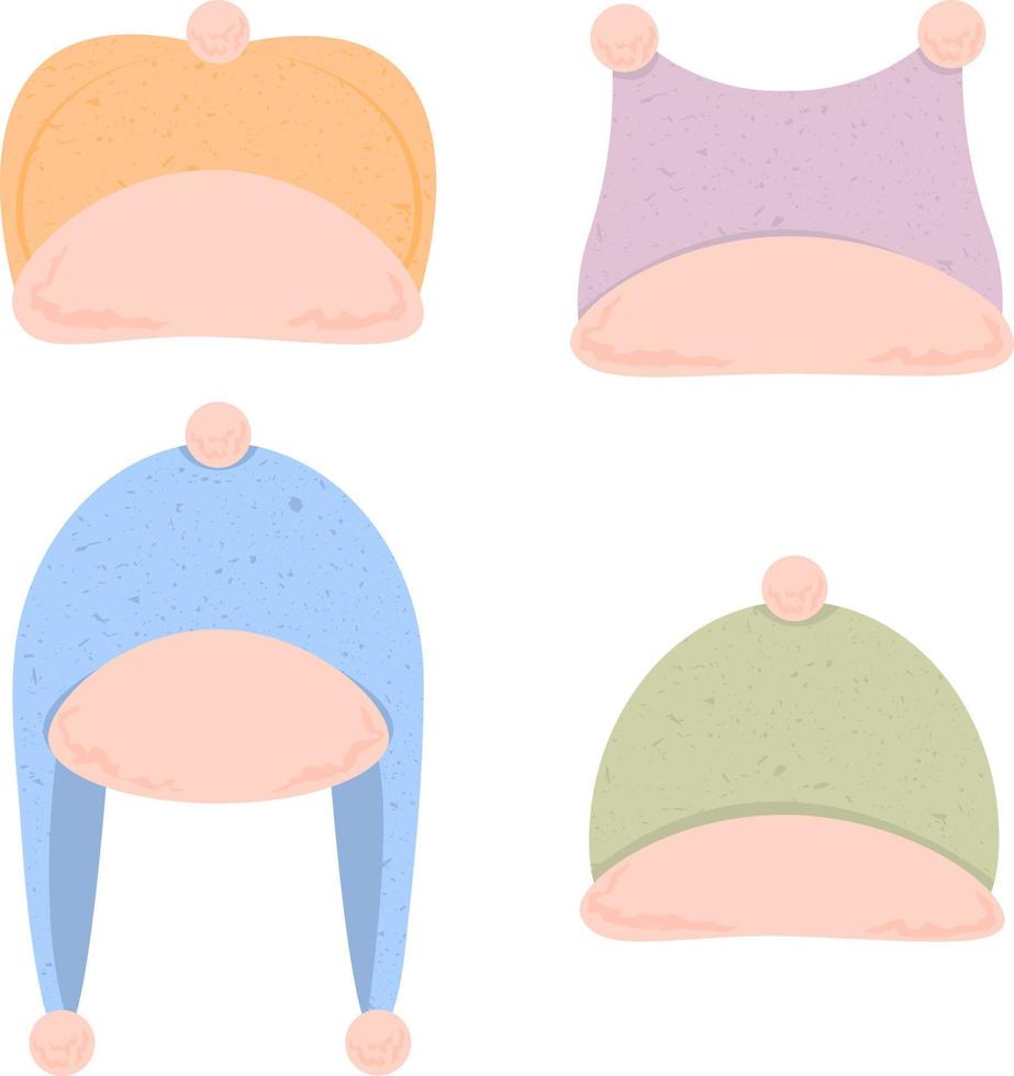 Vector set of cute winter headwear. Concept of clothes, cold.