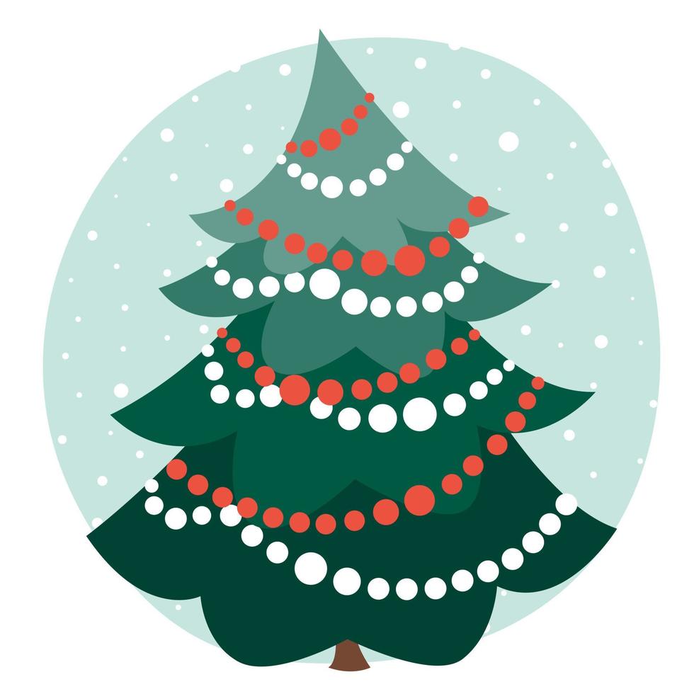 Icon of New Year's decorated fir tree. Christmas vector illustration in flat style.