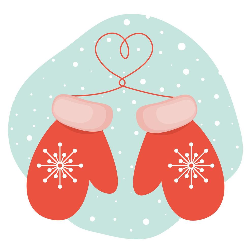 Icon of red mittens. Christmas vector illustration in flat style.