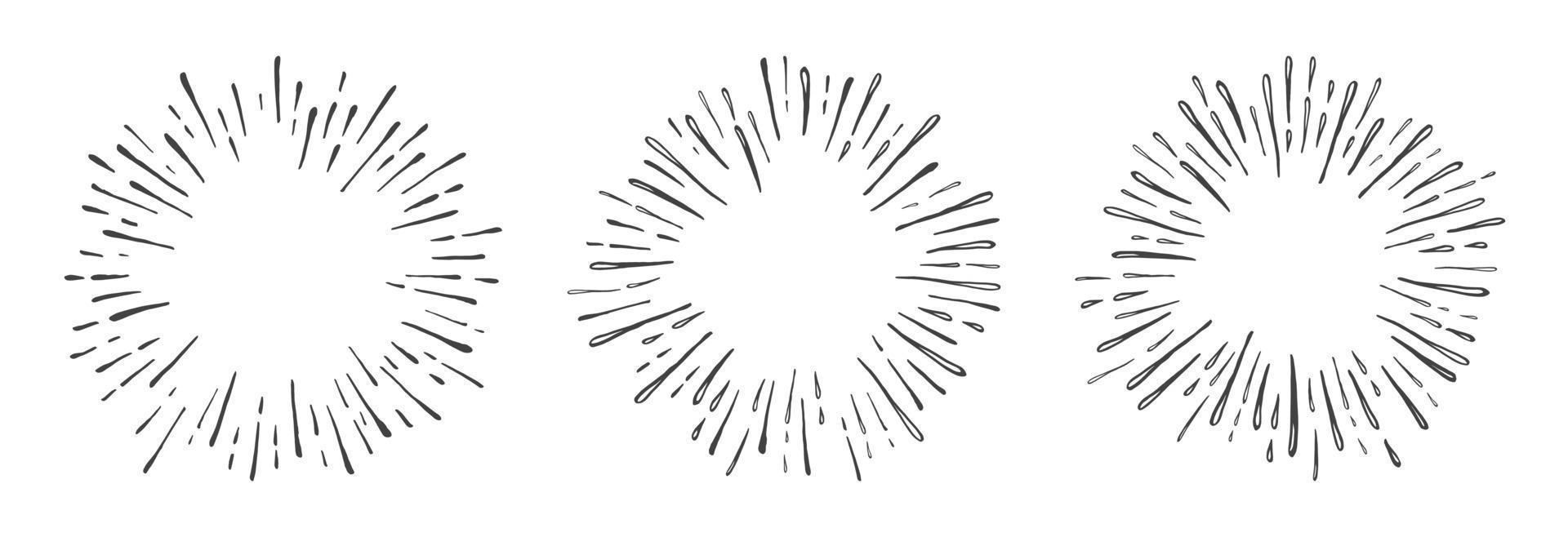 Hand drawn sunburst explosion vector illustration isolated on white background.