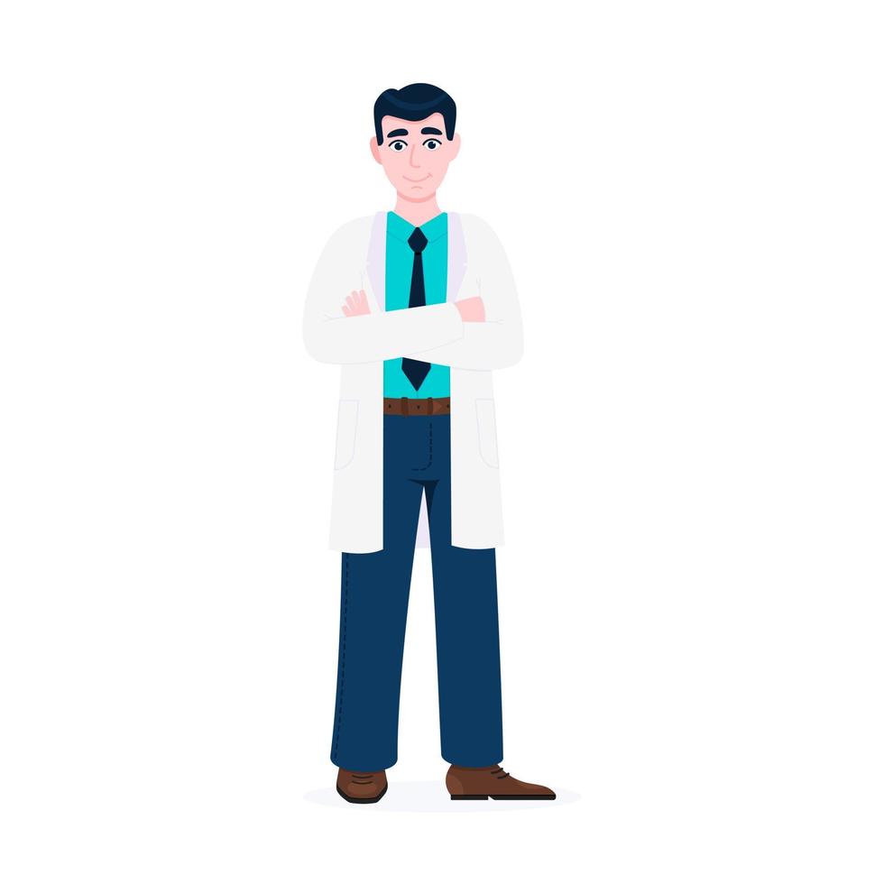 Doctor standing and hold crossing his hands flat style design vector illustration