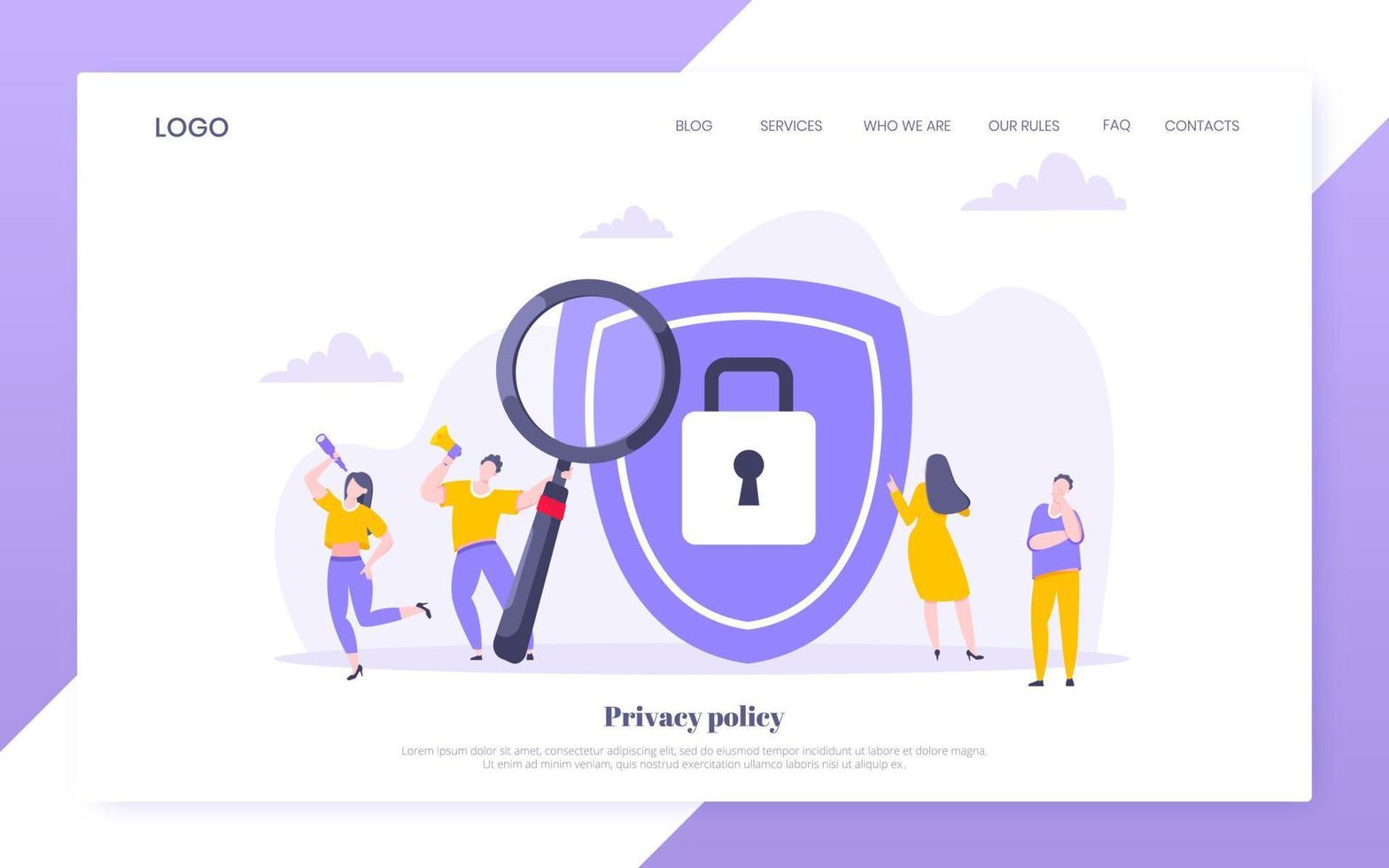 Privacy policy personal data protection business concept. vector
