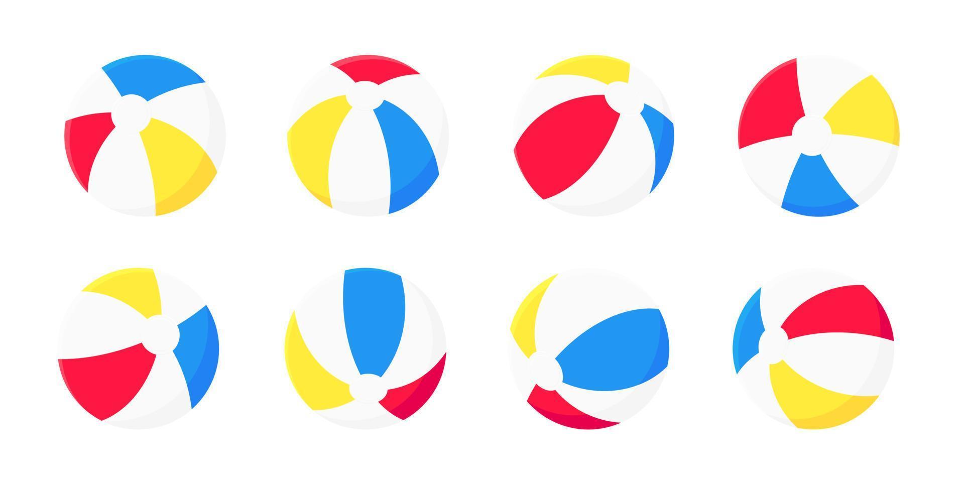 conjunto de colección de ilustración vectorial de diseño de estilo plano de pelota de playa inflable aislado sobre fondo blanco. vector
