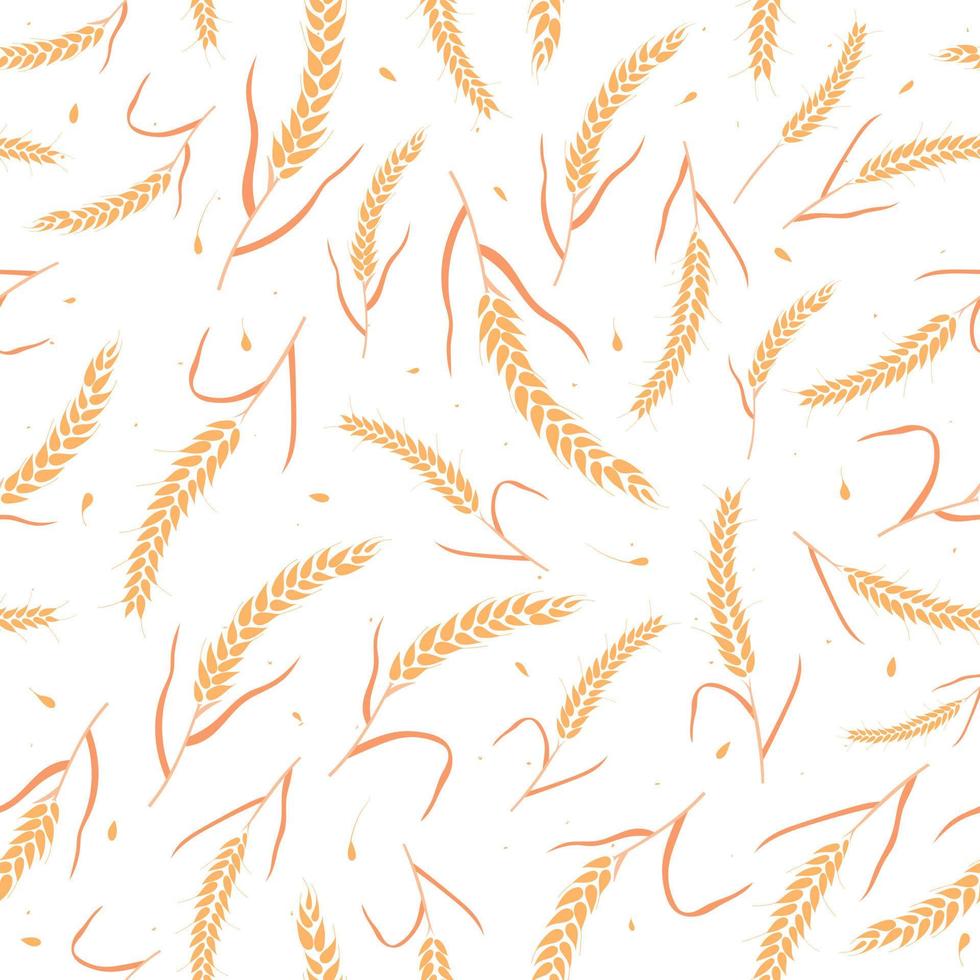 Seamless pattern with whole grain seeds organic, natural ears isolated on white background vector