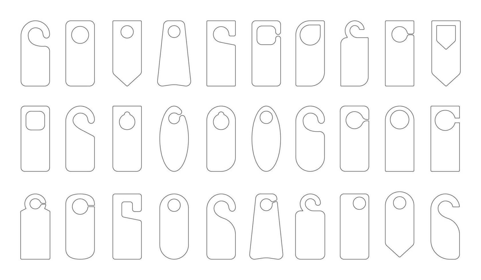 Hotel door hanger tags outline template icon signs set flat style design vector illustration.
