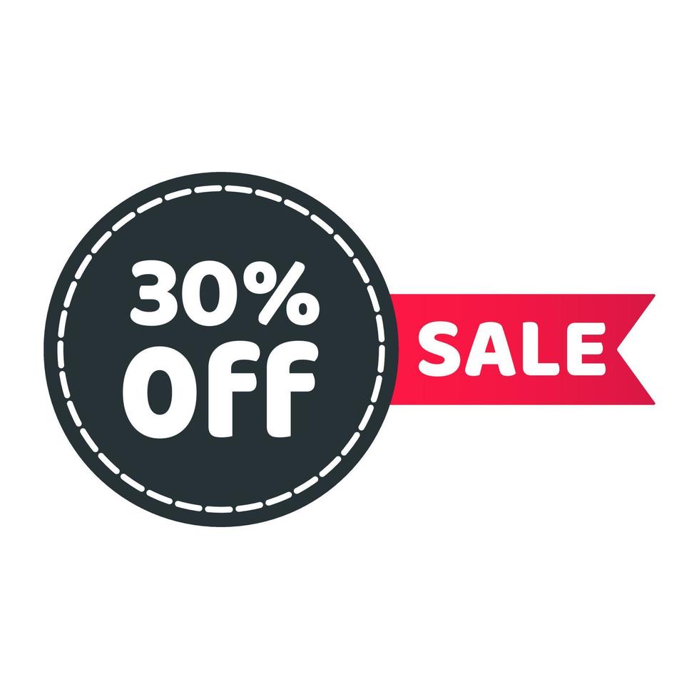 30 off sale ribbon badge sale label concept template vector illustration isolated on white background. Web banners elements for website and advertising. Discount ribbon label design.