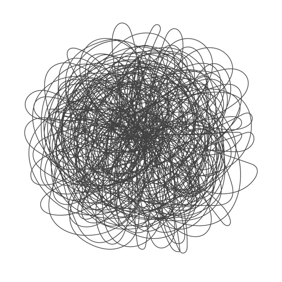 Tangled chaos abstract hand drawn messy scribble ball vector illustration.