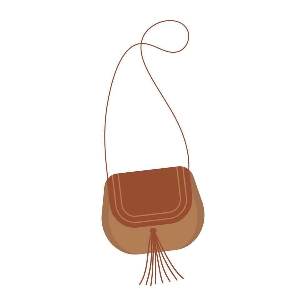 bolso de cuero en estilo boho. bolso de hombro pequeño de mujer con flecos. atuendo bohemio. vector