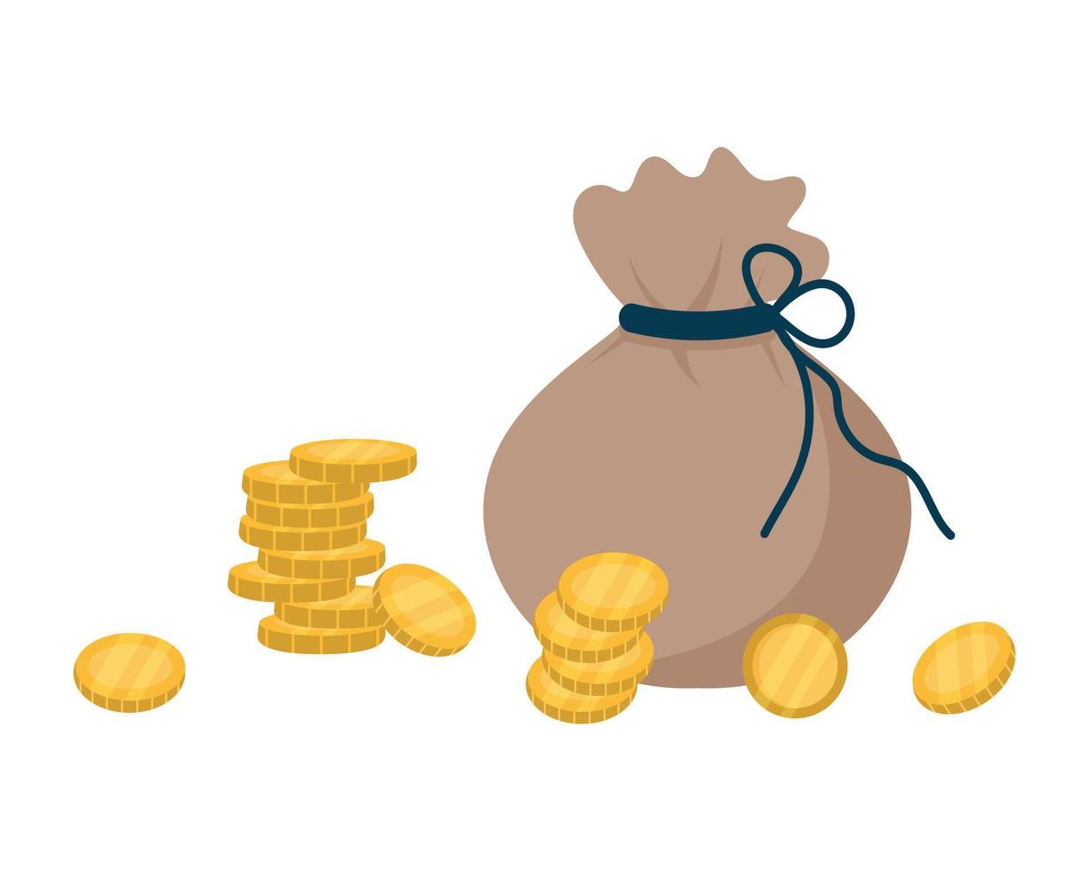 Money bag with gold coins. Concept of cash. vector