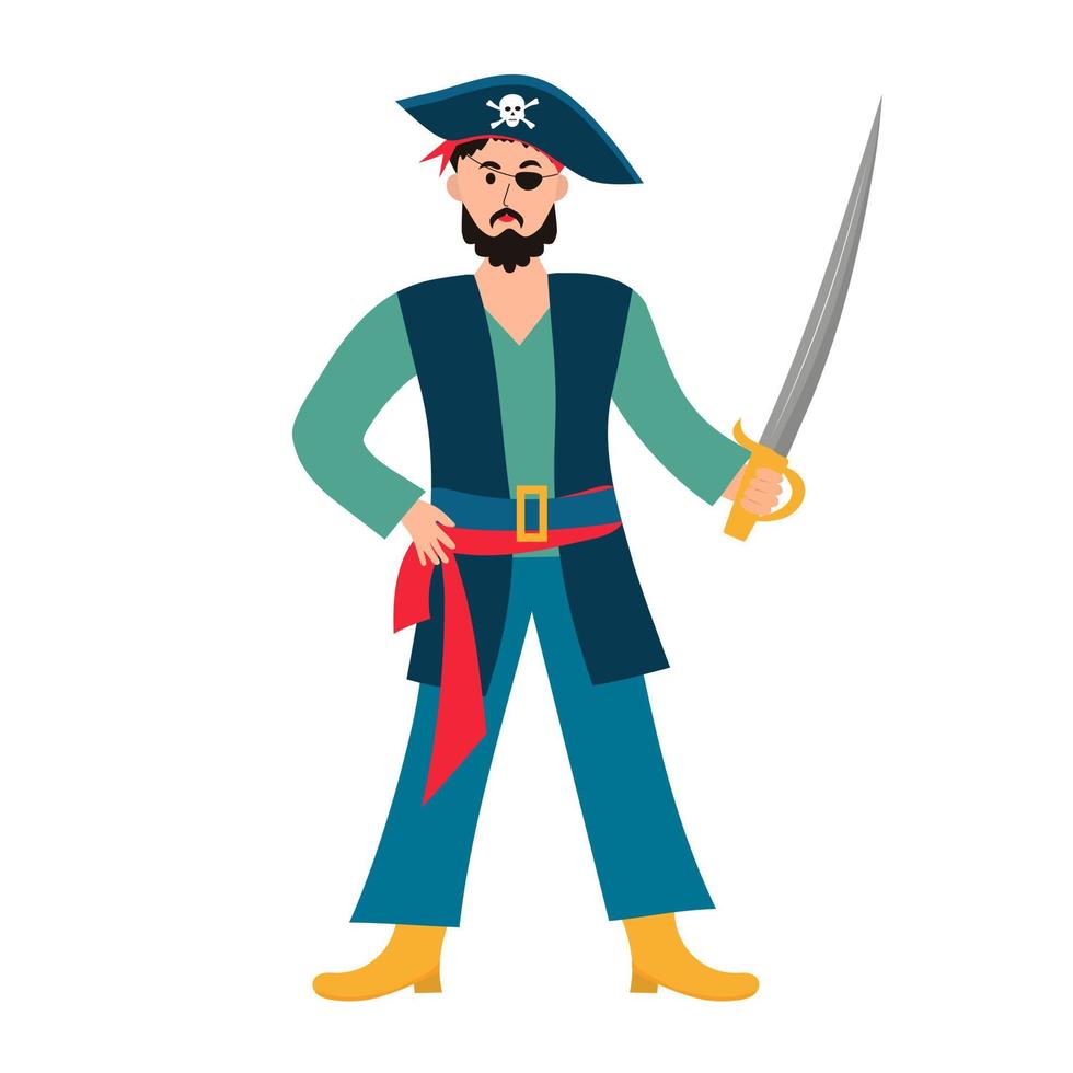 personaje de dibujos animados pirata con sable. vector
