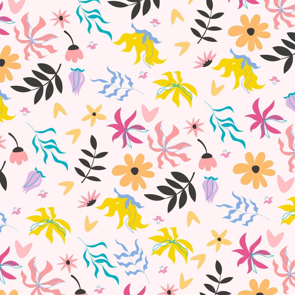 mano plana abstracta dibujar fondo de patrón floral. vector. vector