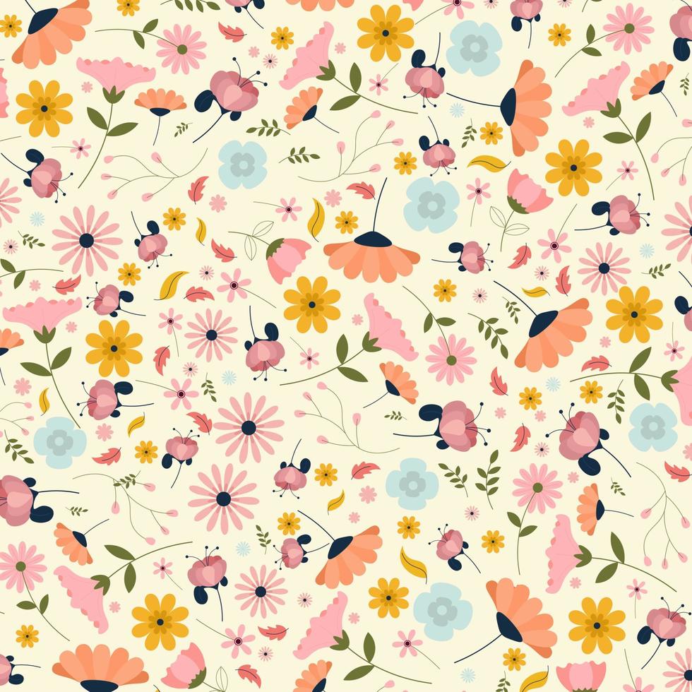 Abstract flat hand draw floral pattern background. Vector. vector
