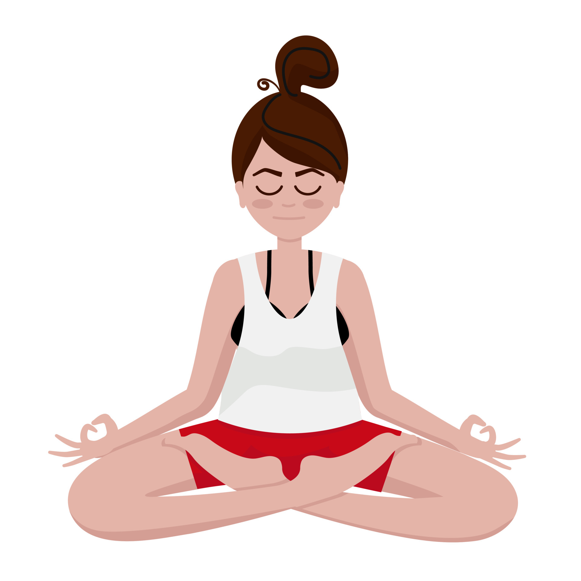 Young woman in red pants sitting in lotus yoga pose. Cartoon flat style  vector illustration isolated on white background. 6736892 Vector Art at  Vecteezy