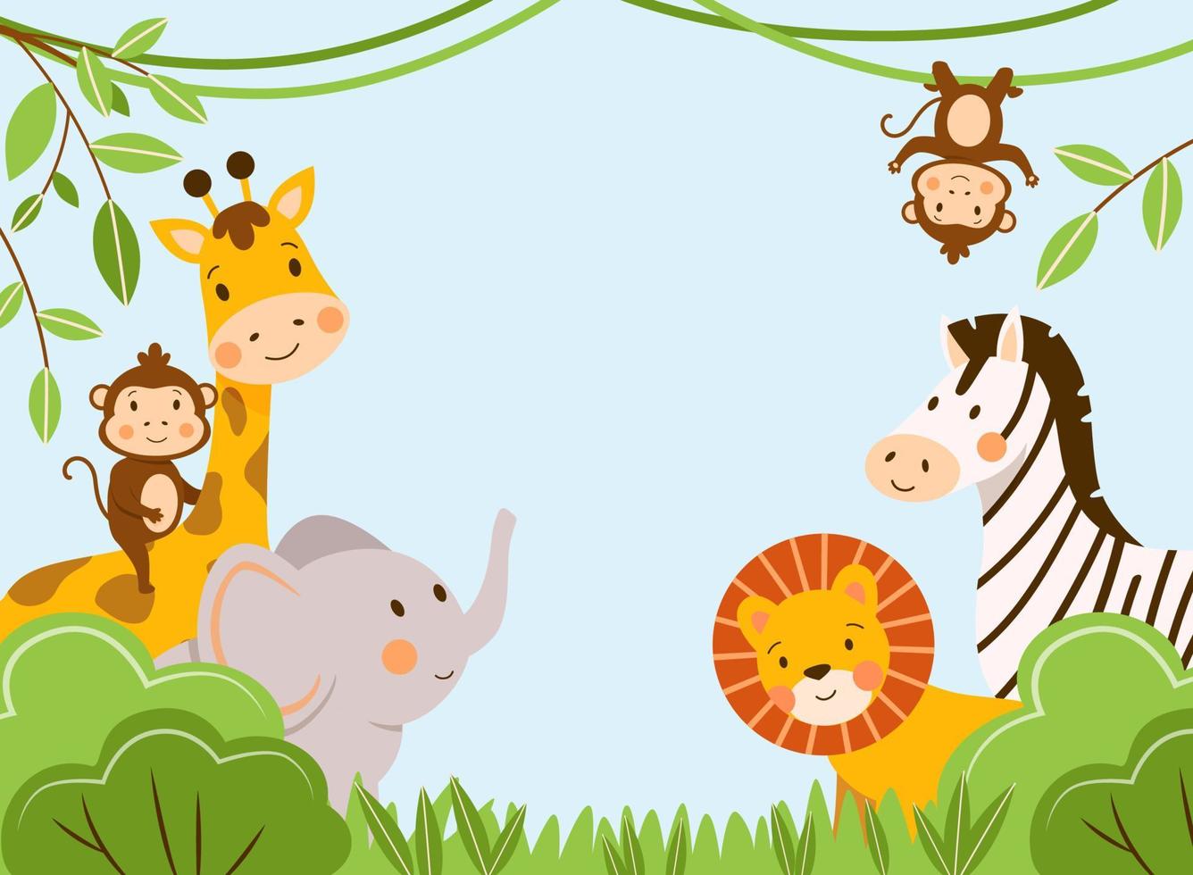 grupo de niños africanos animales en la selva tropical ilustración vectorial vector