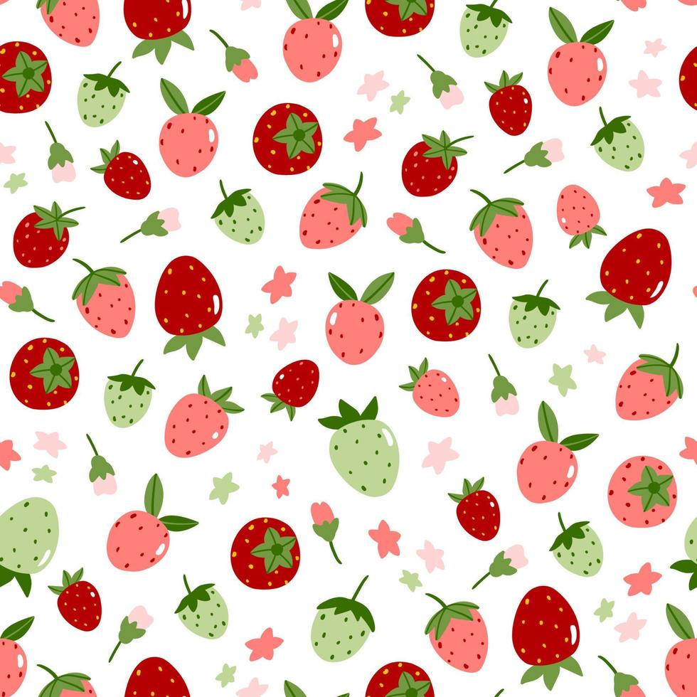 Cute seamless strawberry pattern on white background vector