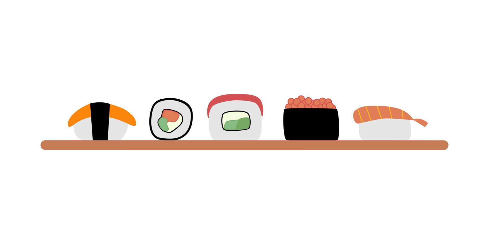 Asian food sushi roll set vector illustration