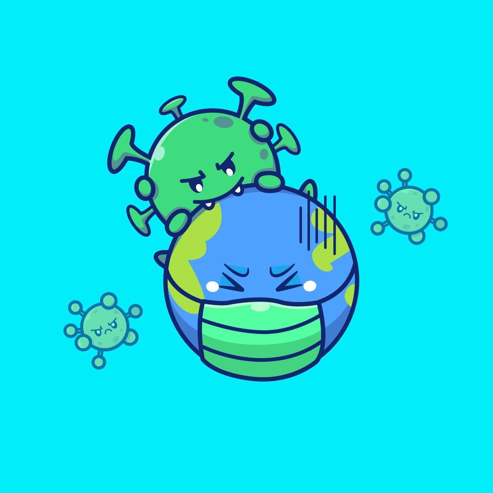 World Scare Corona Virus Cartoon Vector Icon Illustration.  People Medical Icon Concept Isolated Premium Vector. Flat  Cartoon Style