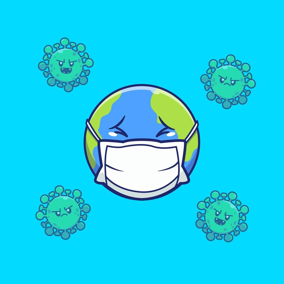 World Scare Corona Virus Cartoon Vector Icon Illustration.  People Medical Icon Concept Isolated Premium Vector. Flat  Cartoon Style