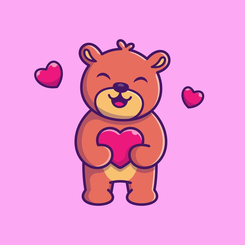 Cute Bear Holding Love Cartoon Vector Icon Illustration.  Animal Nature Icon Concept Isolated Premium Vector. Flat  Cartoon Style
