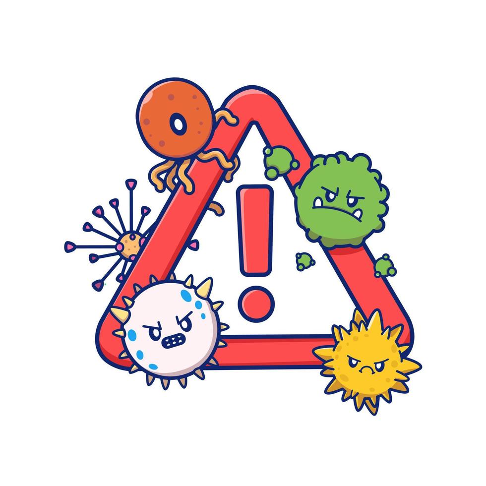 Cute dibujos animados de virus con ilustración de icono de vector de dibujos animados de señal de stop. concepto de icono médico de ciencia vector premium aislado. estilo de dibujos animados plana