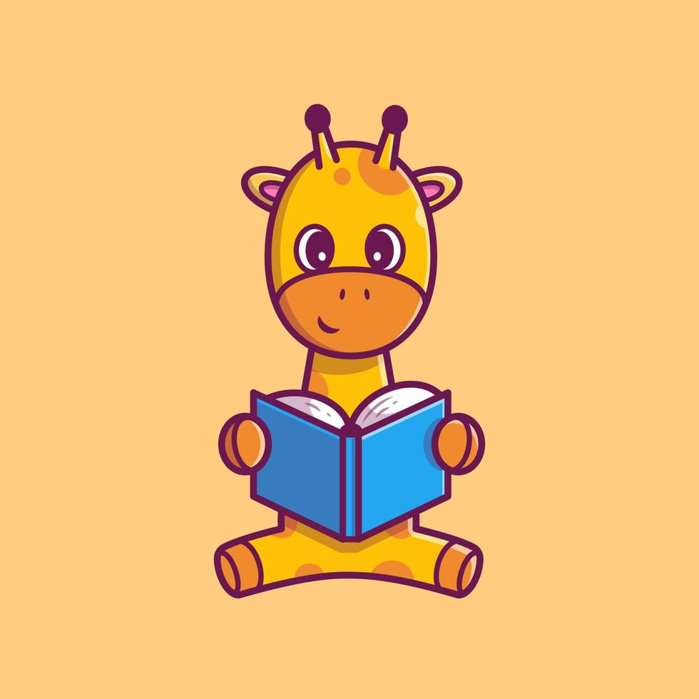 Cute Giraffe Reading Book Cartoon Vector Icon Illustration. Animal